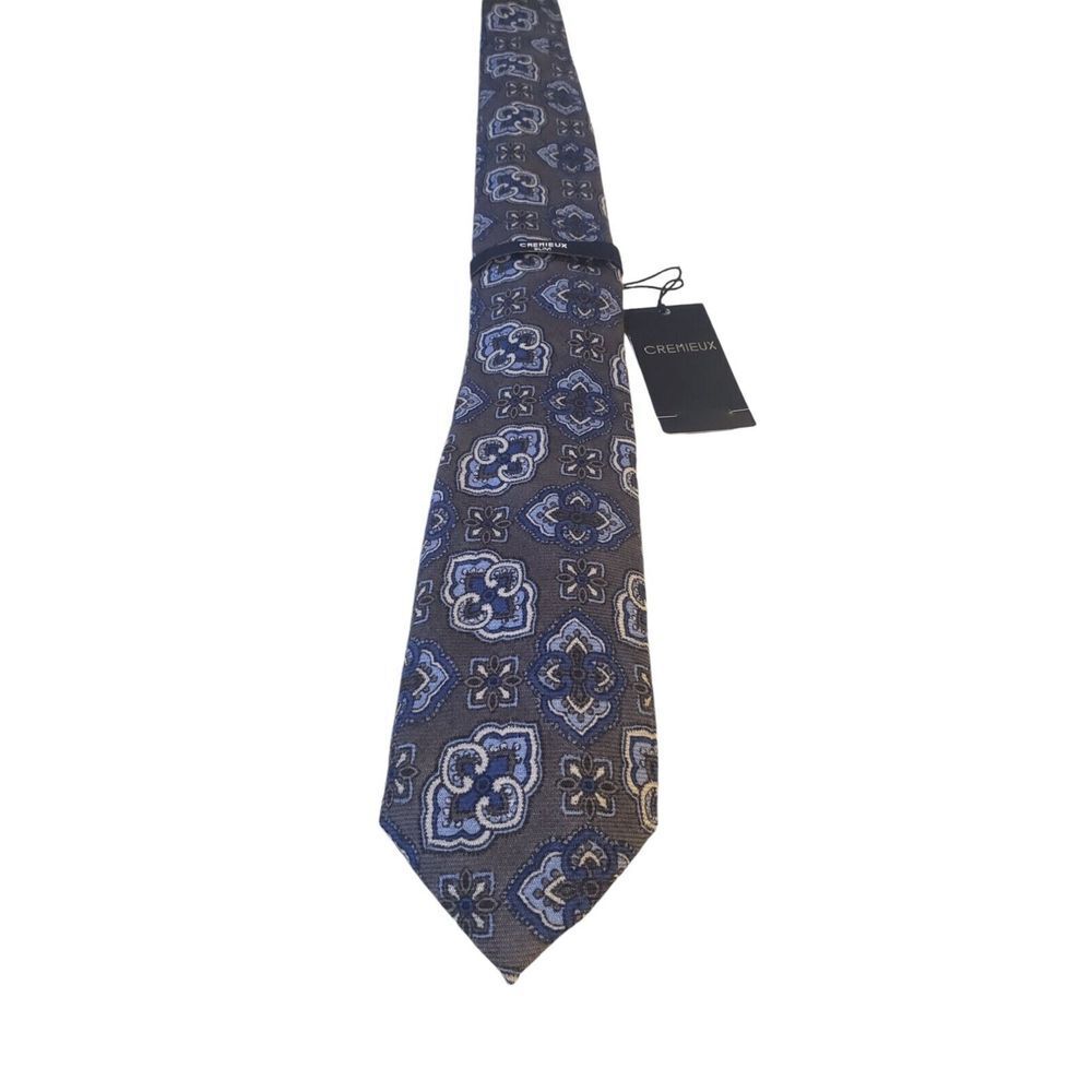 NWT CREMIEUX Luxury Tie Neckwear Gray Blue 100% Wool MADE in Italy Business Work